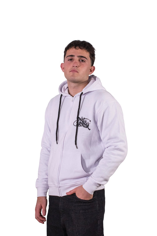 Sudadera white (black) con cremallera stars of wrld