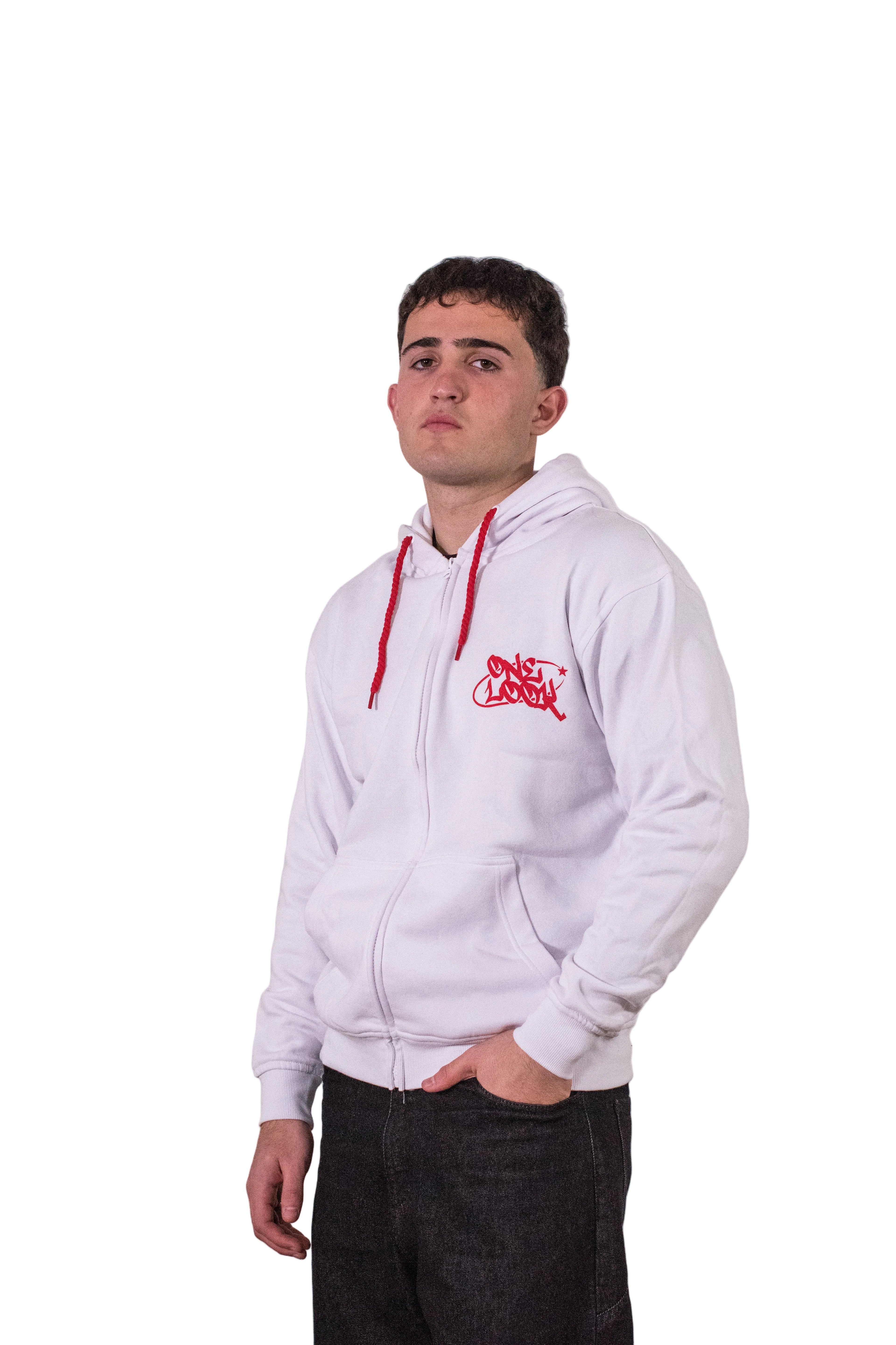 sudadera white (red) con cremallera stars of wrld